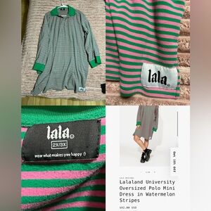 Dressed in LALA Green and Pink Striped Long Sleeve Dress